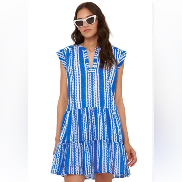Oliphant Dresses & Skirts - Oliphant Ziggy Blue and White Cotton Roll Sleeve Summer Dress Small